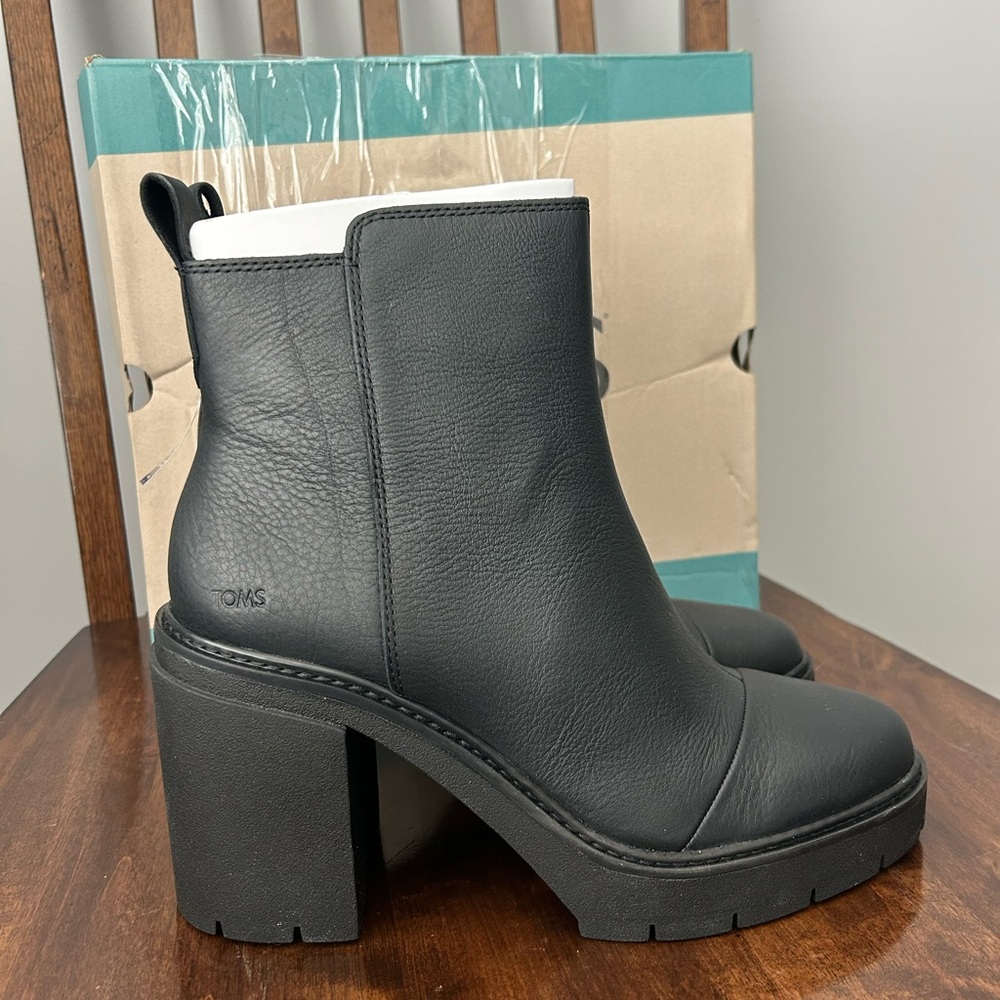 Toms Rya 10020256 Boot‎ Women's US 10 Black Leather Block Heel Bootie